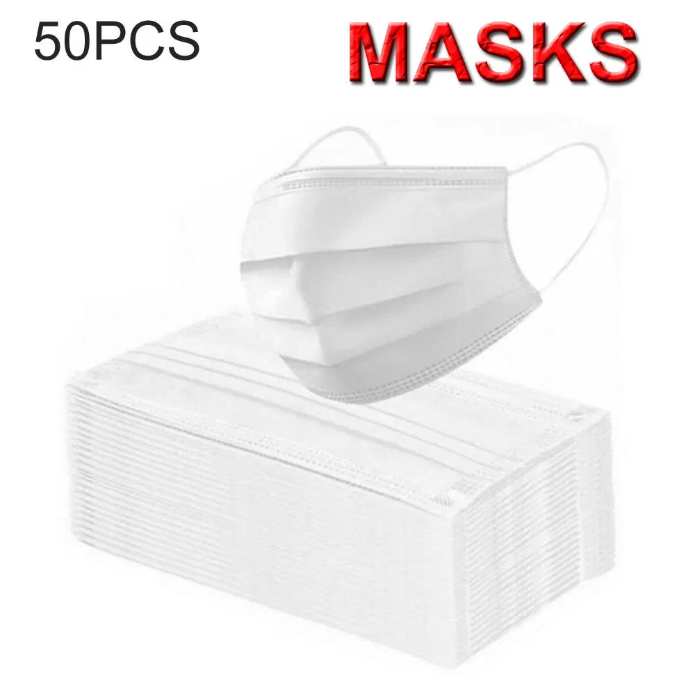 

Anti-Dust Mask 50Pcs One Time Masks Breathable Face Mask Disposable Unisex Anti Dust Breathable Earloop Mouth Masks- White