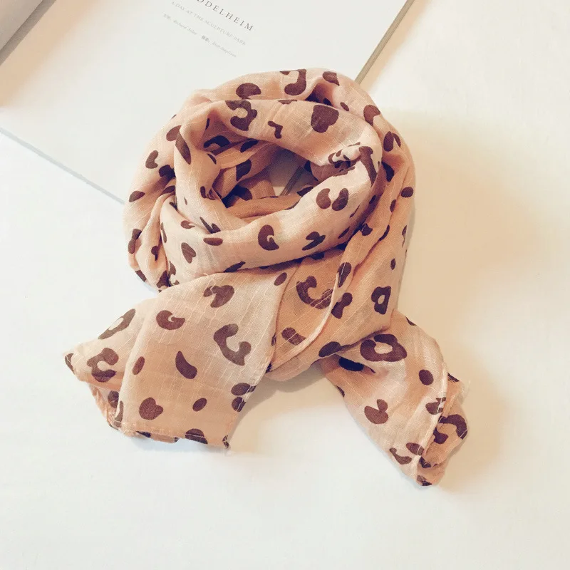 light pink leopard Осенняя одежда в горошек Милая снуд детский модный Винтаж льняной, хлопковый шарф для детей мягкие Kawaii Снуд шарф для малышей на зиму - Цвет: light pink leopard