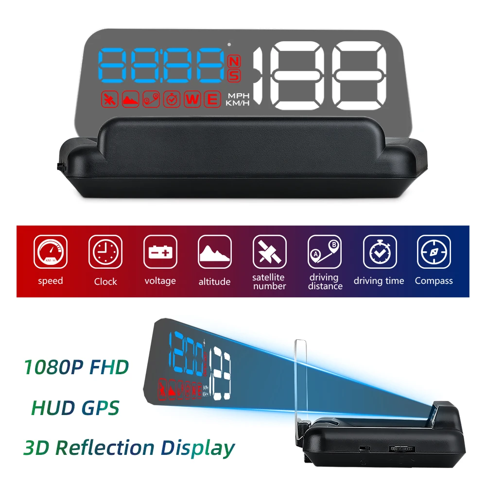 

Car T900 HUD Head Up Display GPS HD LED GPS Speed with adjustale reflection board clear display Clock