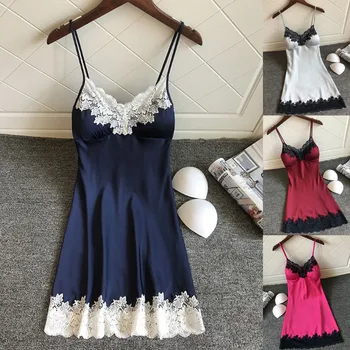 

2020 Hot Sell Sexy Ladies Lace Backless Patchwork V-neck Suspenders Sleepwear Women Babydoll Nightgowns Women Clothing