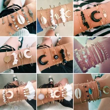 21 stil Frauen Mode Mond Blatt Shell Quer Kristall Geometrie Armband Set Boho Vintage Strand Schmuck Zubehör Liebhaber Geschenke(China)