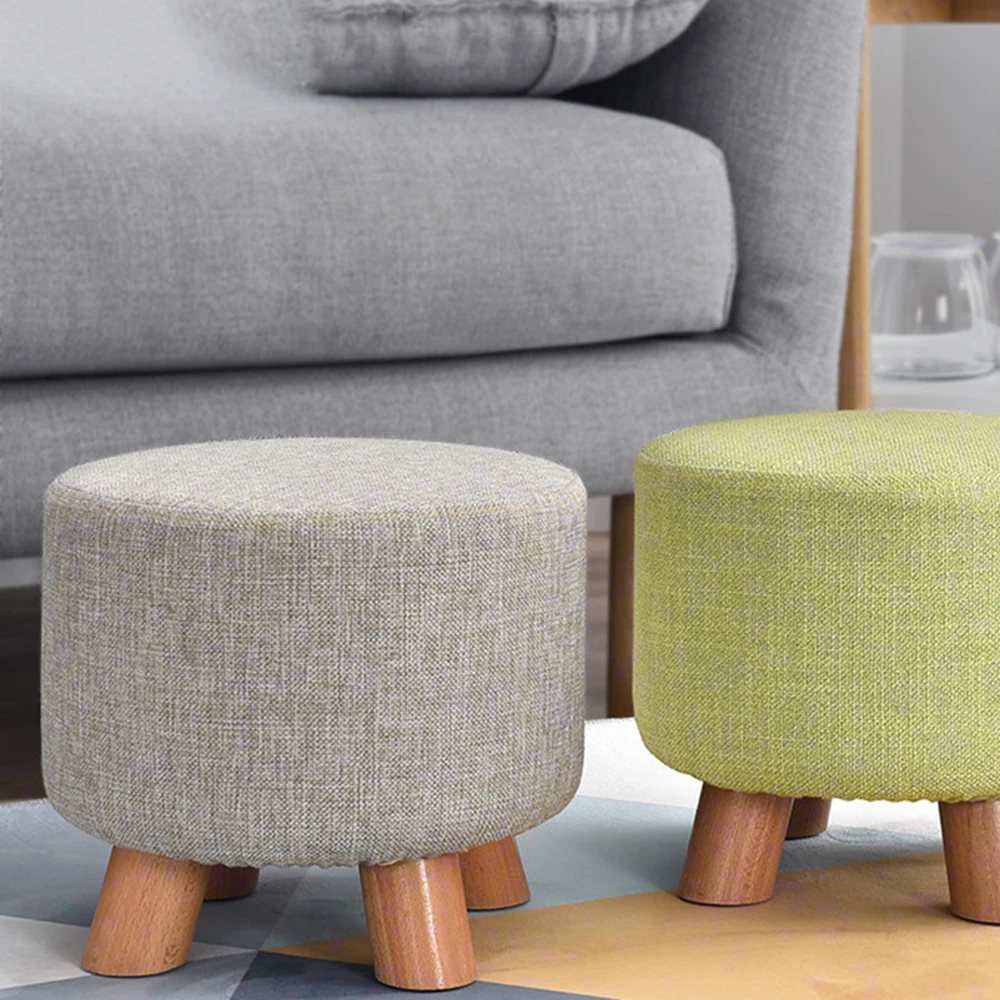 Round Fabric Creative Solid Wood Thickened Footstool Padded Foot Rest Folding Storage Seat Stool with Removable Cover