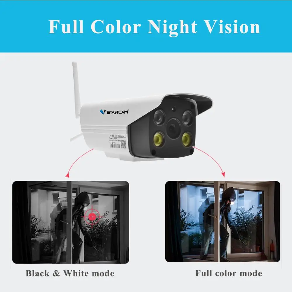 Cena Vstarcam C18S 1080P kamera IP Wifi Onvif 2 MP zewnętrzna, odporna na warunki atmosferyczne IR, pełnokolorowa kamera bezpieczeństwa do monitoringu nocnego