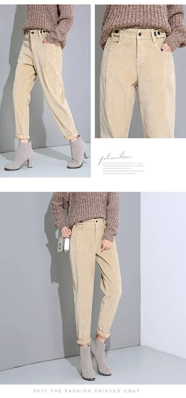 Осенне-зимние вельветовые штаны-шаровары с высокой талией, женские свободные черные брюки больших размеров, женские длинные вельветовые брюки, спортивные штаны-85
