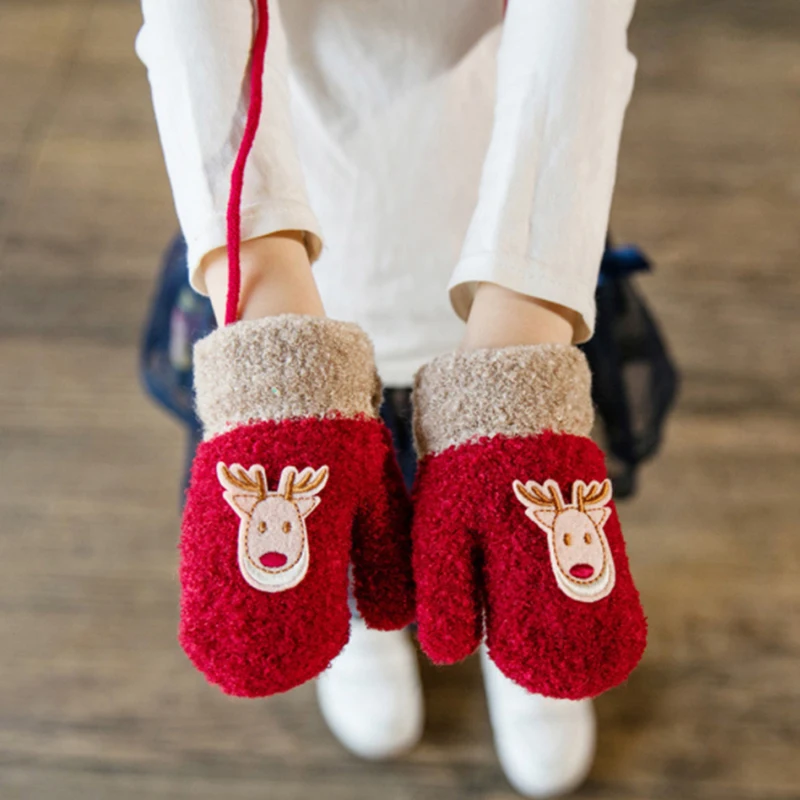 Новые модные детские рождественские толстые перчатки, теплые зимние вязаные перчатки, варежки, рождественские перчатки для девочек, перчатки для мальчиков