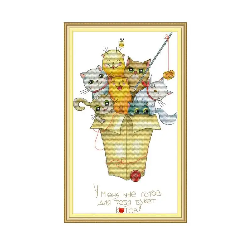 Набор для вышивки крестиком Joy Sunday из белой ткани с рисунком кошек 14ct 11ct наборы