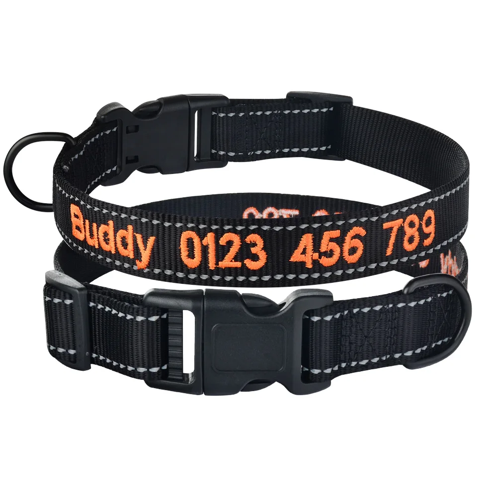 Embroidered Personalized Dog Collar Reflective Adjustable Nylon Pet Puppy Name