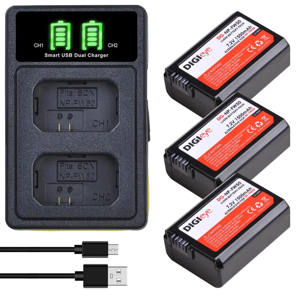 

2X NP-FW50 NP FW50 NPFW50 Battery + LED Dual Charger for Sony Alpha a6000,a6300,a6400,a6500, a7,a7II,a7R,a7RII,a7S, a7SII, RX10