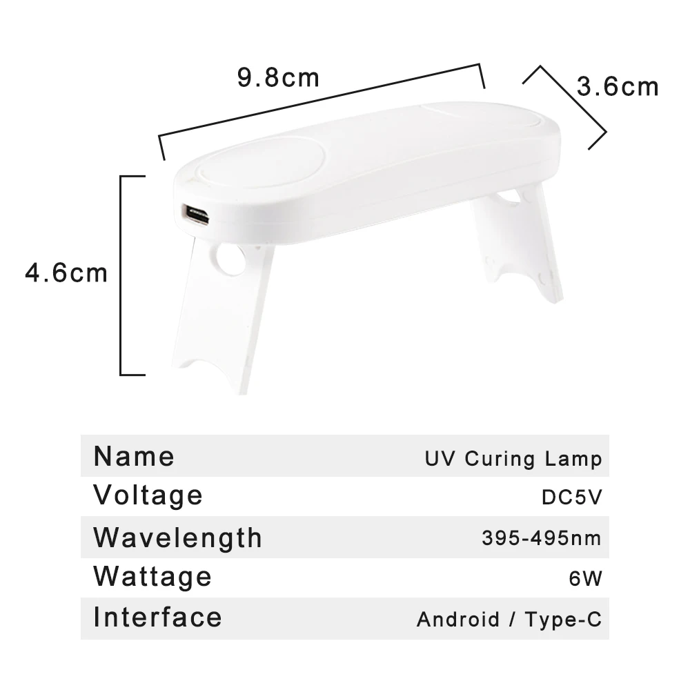 ZHMZH 3LEDs Ultraviolet GEL Curing Light UV Curing Lamp Foldable Android Type-C Interface UV Light DC5V 6W