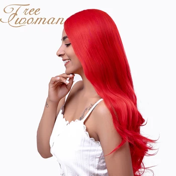 

FREEWOMAN Long Wavy Synthetic Wig 24in Flaming Red Middle Part WIth Natural Hairline Women Wigs Heat Resistant Fiber Party Hair