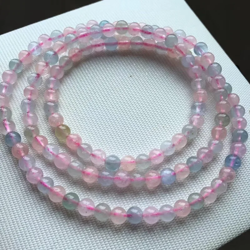 

Natural Vitreous Morganite around Three-loop Bracelets Crystal Transparent Color Ruddy Gloss Hipster