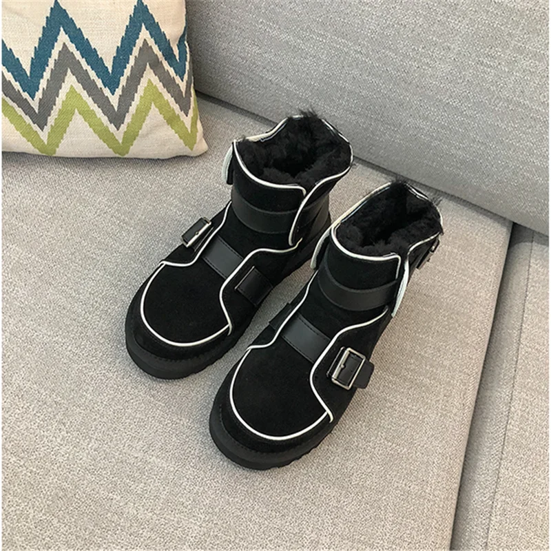 Scarpe donna/зимние ботинки; женская обувь; Botines Mujer; женская обувь из флока с круглым носком; chaussures femme; женские ботинки с пряжкой; обувь с мехом на среднем каблуке