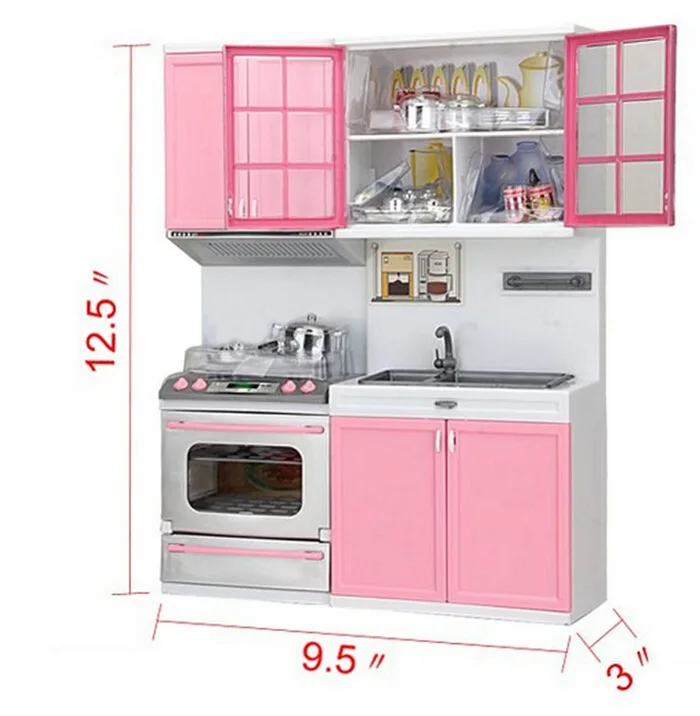 Simulation Pink Kitchen Cabinets Set High-grade Children Pretend Play Cooking Pans Pots Food Tools Girls Tableware Suits Toys