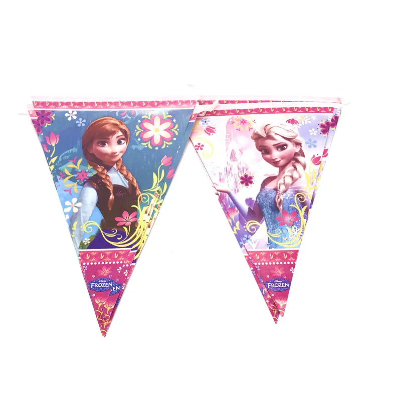 Party supplies disposable tableware Disney Frozen Anna and Elsa Princess birthday party Decorations Tablecloth Plates Cups Flags