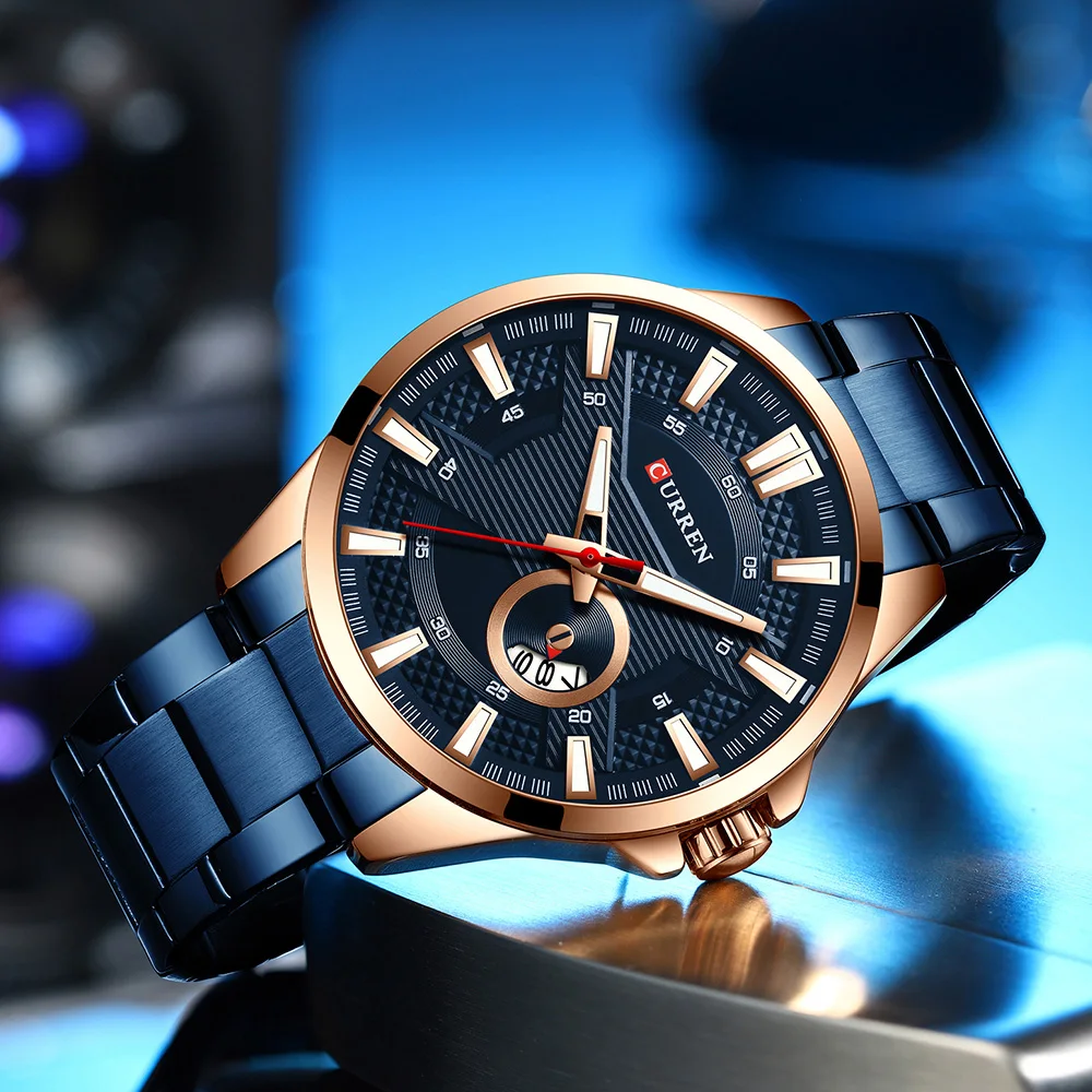 Серебристо-черные мужские часы от ведущего бренда CURREN, модные повседневные кварцевые наручные часы из нержавеющей стали, мужские часы Reloj Hombres