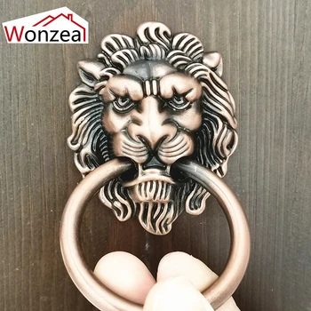 

66x41mm Furniture Handle Lion Head Knob in Cabinet and Drawers Classical Pull Bronze cabinet Handle Rings Knobs 1PCS With Screw