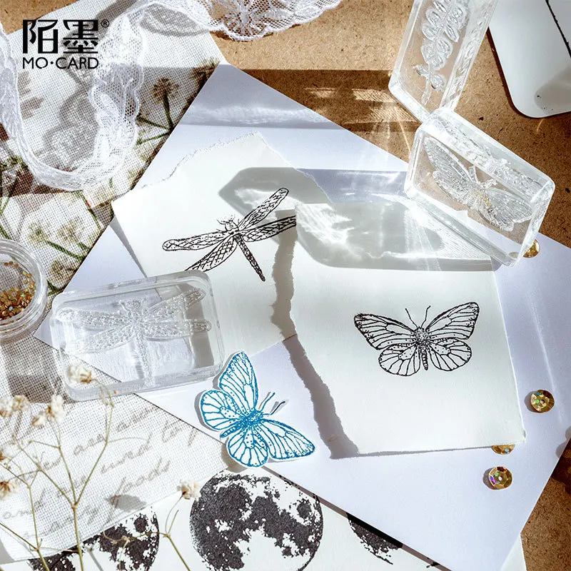 Vintage Plant Moon Butterfly Stamp DIY Acrylic Rubber Stamps for Stationery Scrapbooking Transparent Stamps