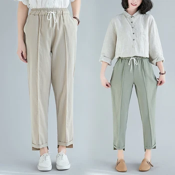 

2020 New Spring Autumn Nine Points Pants Womens summer Harem Leisure Pants Women's High Waist Plus size Straight Wild Pants