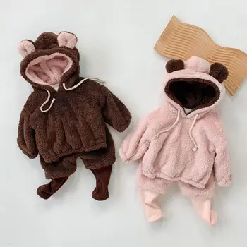 

Winter Toddler Baby Girls Boys Fleece Thicken Warm Clothes Suit Pullover Hooded Coat+pant Newborn Baby Girls Boys Clothing Sets