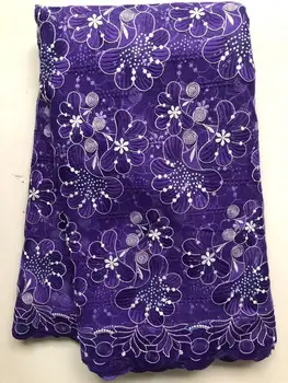 

2020 high quality French Nigerian stones net lace,African tulle mesh lace fabric beads for party dress 5yards/lot ELL4864 purple