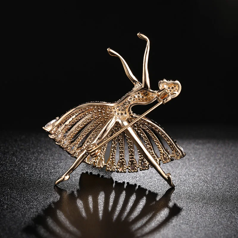 Blucome Wedding Cubic Zircon Dance Girl Shape Brooches For Women Girls Bridal Bouquet Accessories Lapel Hijab Pin Figure Brooch