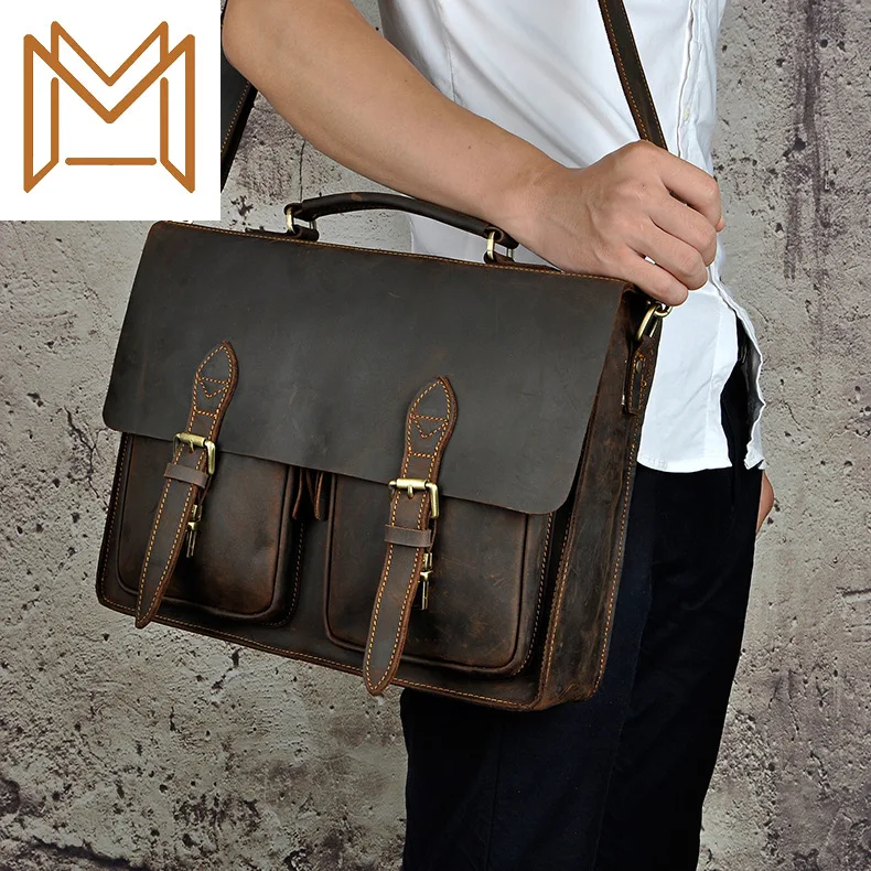

Crazy Horsehide Genuine Leather Classic Man 14 Inch Business Affairs Portable Document Computer Package