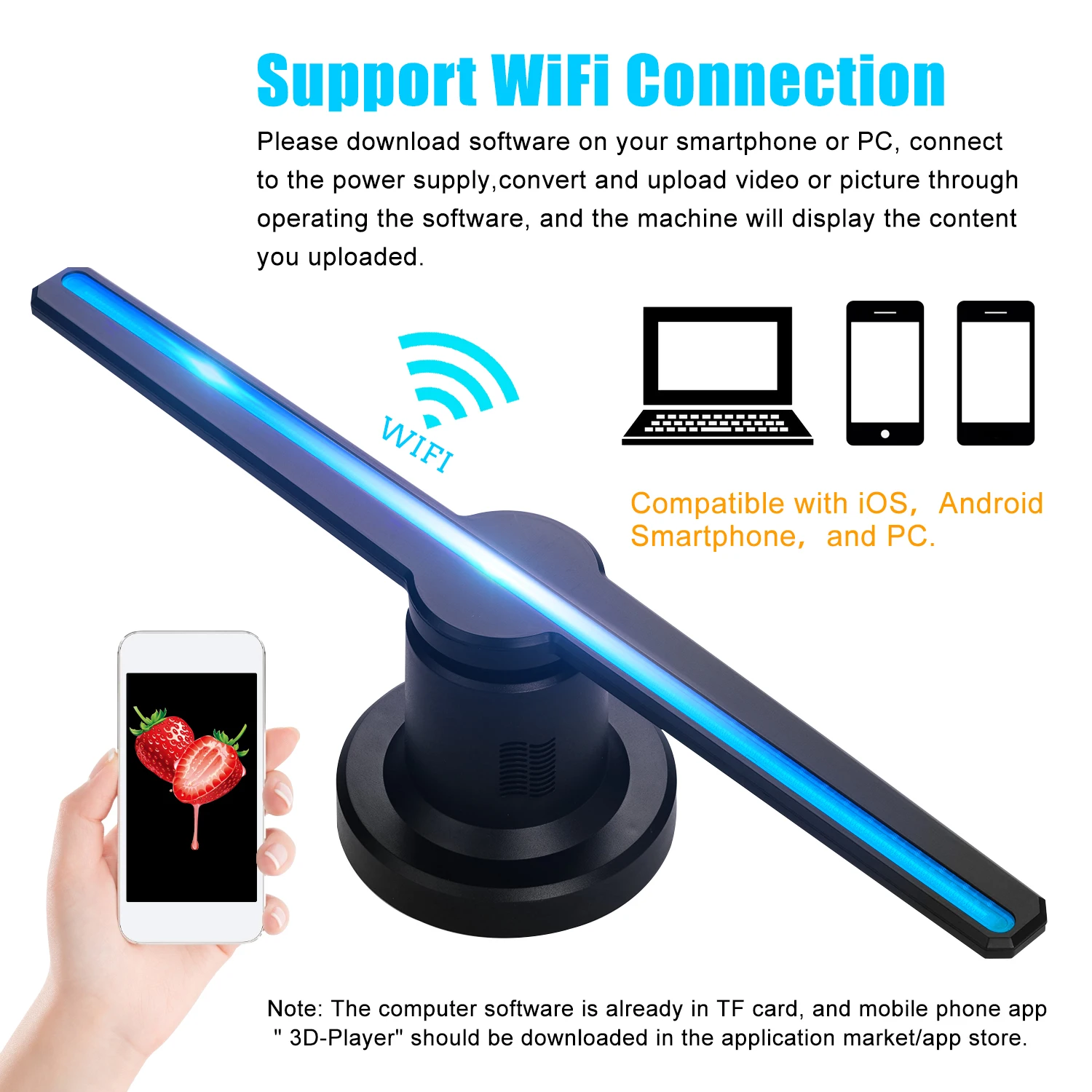 Wifi Advertising Display 3d Fan Hologram 3d Hologram Projector Machine  Player With 384pcs Led Light Beads Bracket 16gb Tf Card - Accessories -  AliExpress