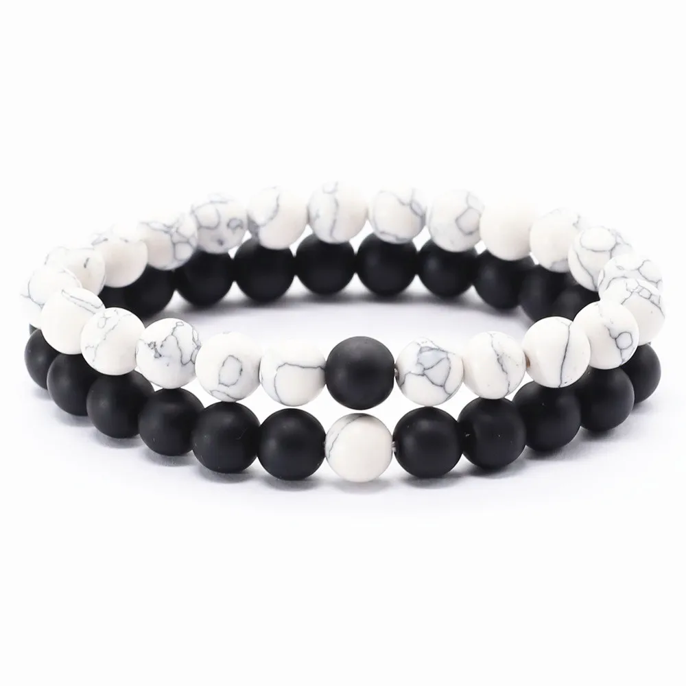 2 шт./компл. черный женский браслет с бусинами для мужчин и женщин мужской