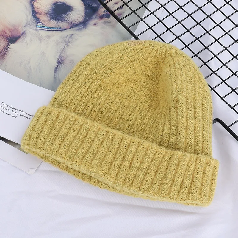 Yellow-1 Новинка года, стойкий Цвет для женщин, зимняя шапка, теплый шерстяной трикотажный головной убор, Дамская Кепка с дыней, высококачественная, безвредная, женская, повседневная, в горошек - Цвет: Yellow-1