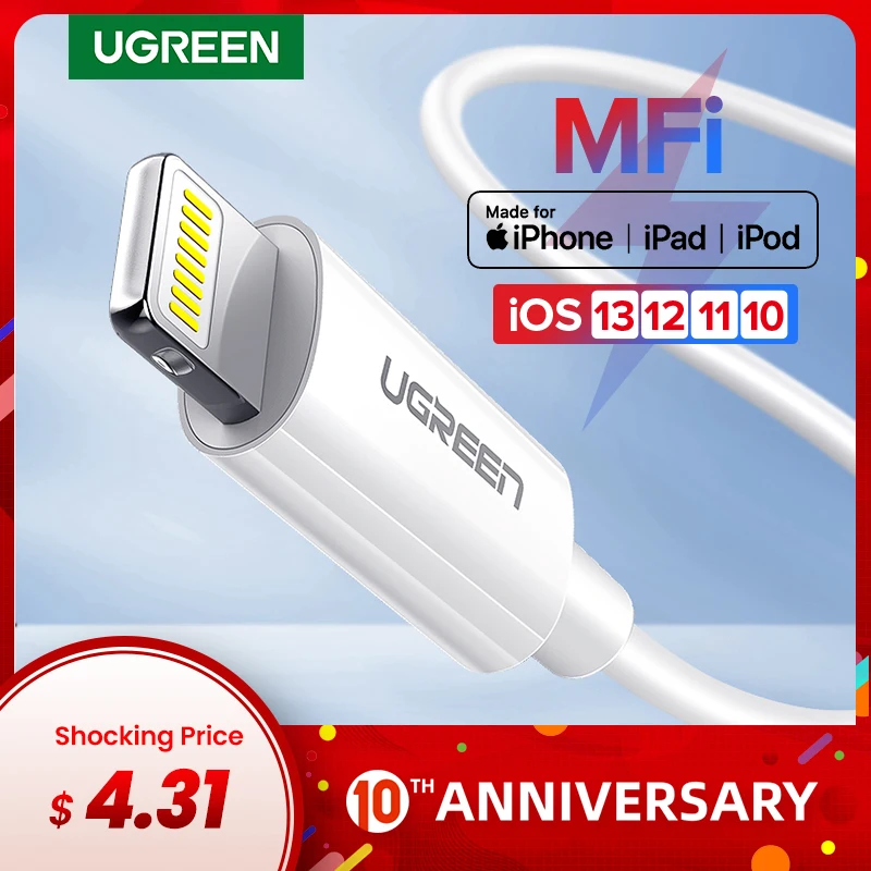 

Ugreen MFi certified 8 pin cable usb cable data sync charger cable for iPhone 6 6S 5 5s iPad 4 mini 3 Air 2 iOS 8 9