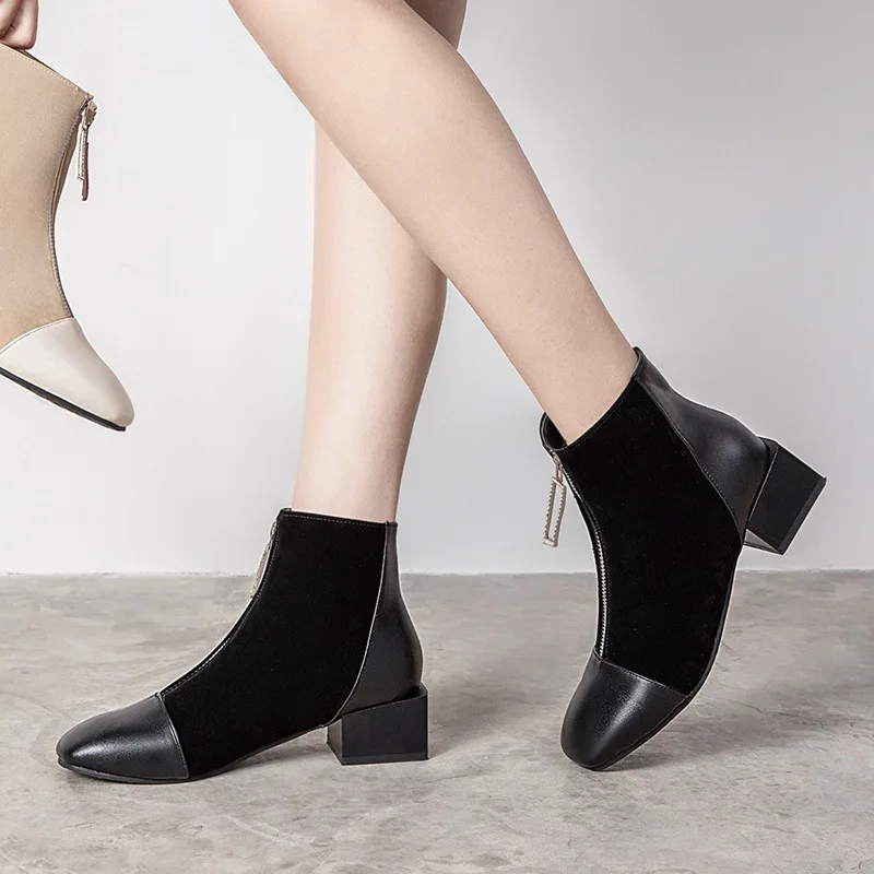 

2019 Autumn And Winter New Style Block Heel Short Joint Women's Boots Online Celebrity Versitile Fashion round-Toe Martin Boots