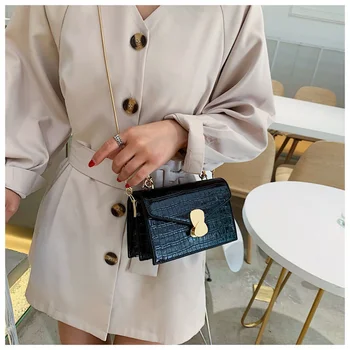 

New Stone Pattern PU Leather Crossbody Bag for Women Mini Shoulder Messenger Bag With Metal Handle Lady Travel Tote Flap Handbag