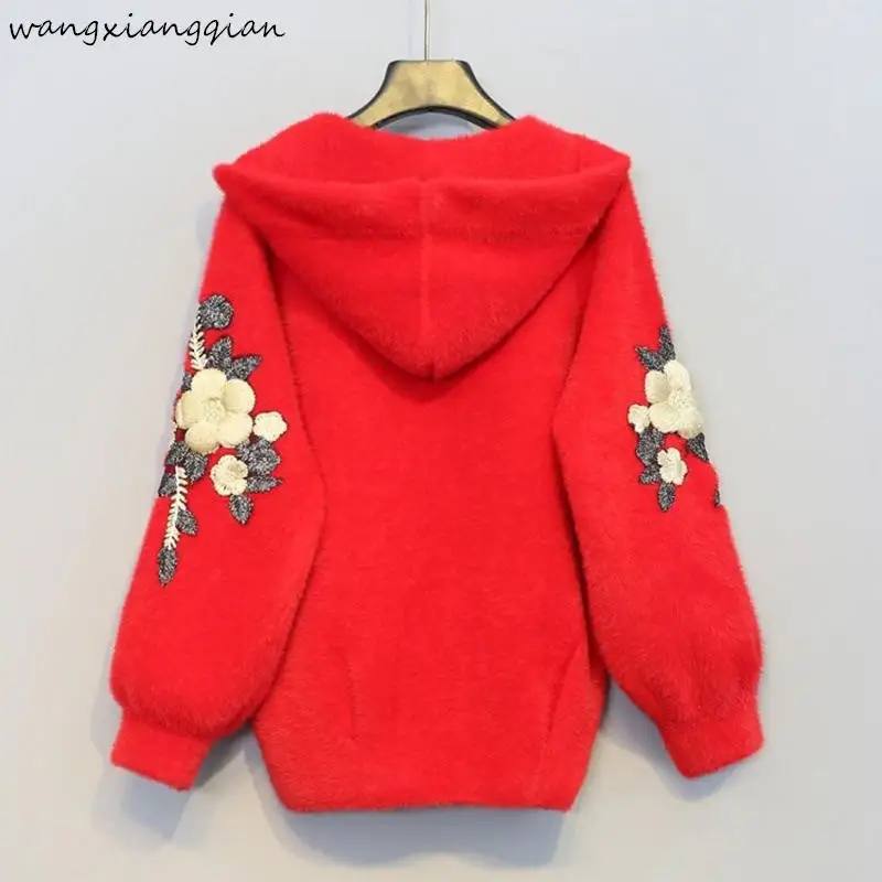 482 red Женский Повседневный короткий вязаный кардиган осень зима женский свободный Вышитый цветочный карман дизайн свитер куртка женские пальто A482 - Цвет: 482 red