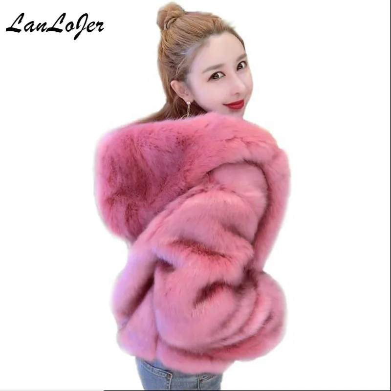 New Women Hooded Faux Fur Coat Fashion Warm Long-sleeved Loose Black Flocking Cotton Jacket 5 Colors High waist Bomber | Женская одежда
