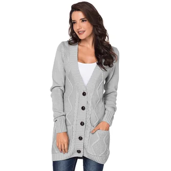 

Winter women's knitted sweater women's new button button pocket twisted coat women