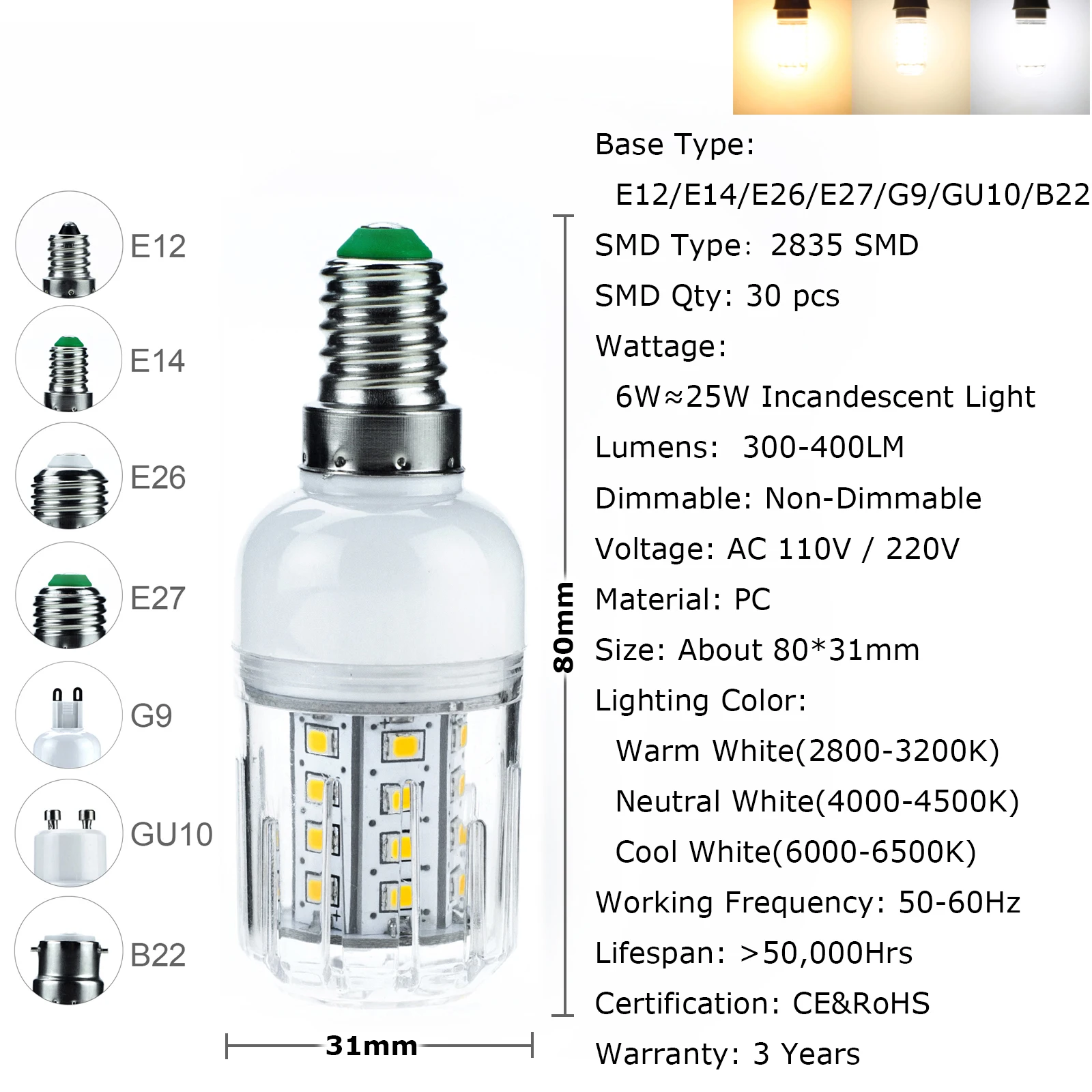 Светодиодная лампа кукуруза E12 E14 E26 E27 B22 2835 SMD 110 220 в 5 вт 6 15 равная 20 60 21 30 102