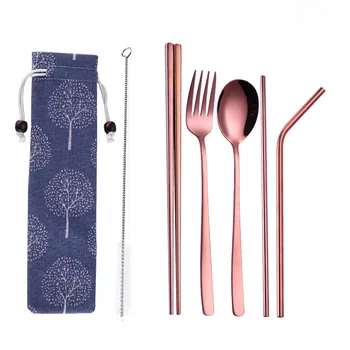 

Rose Gold Stainless Steel Creative Titanium-Plated Environment-Friendly Portable Tableware 304 Stainless Steel Spoon Chopsticks