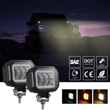 

1 Pair 3.5 Inch Motorcycle Amber Square Spotlight Angel Eye Work Light DRL