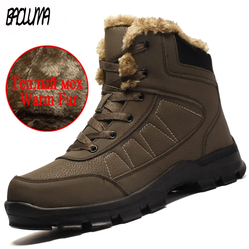 

Brand Men Snow Boots Thick Plush Keep Warm Men Winter Boots Lace-Up Male Ankle Boots Outdoor Waterproof Man Military Boots 39-47