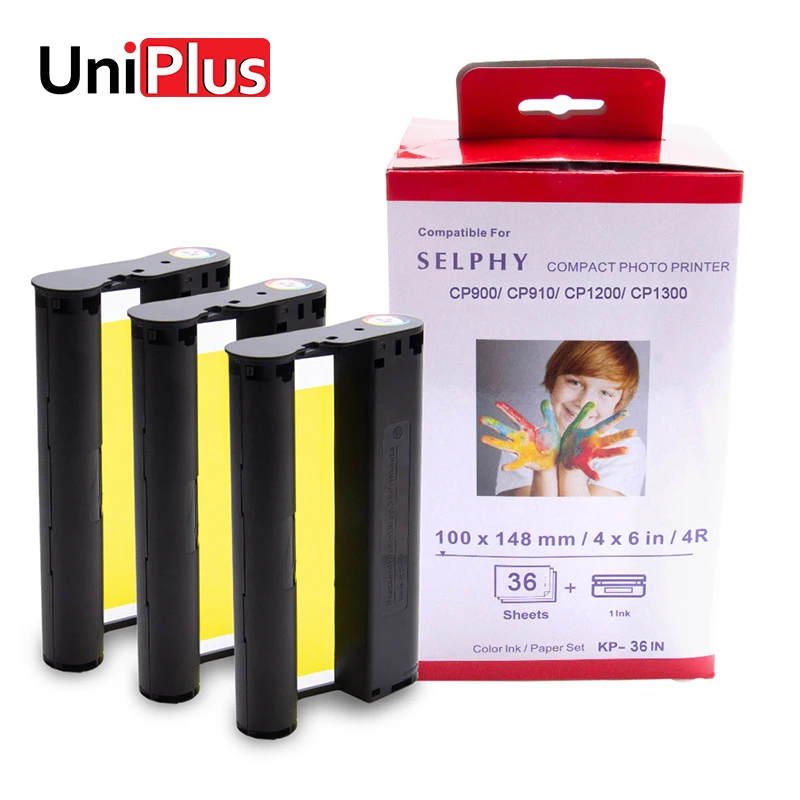 

UniPlus KP 108IN Color Ink Cartridge for Cannon Selphy cp1300 cp1200 Label Printer Photo Paper Set 6 inch Ink for Selphy KP36IN