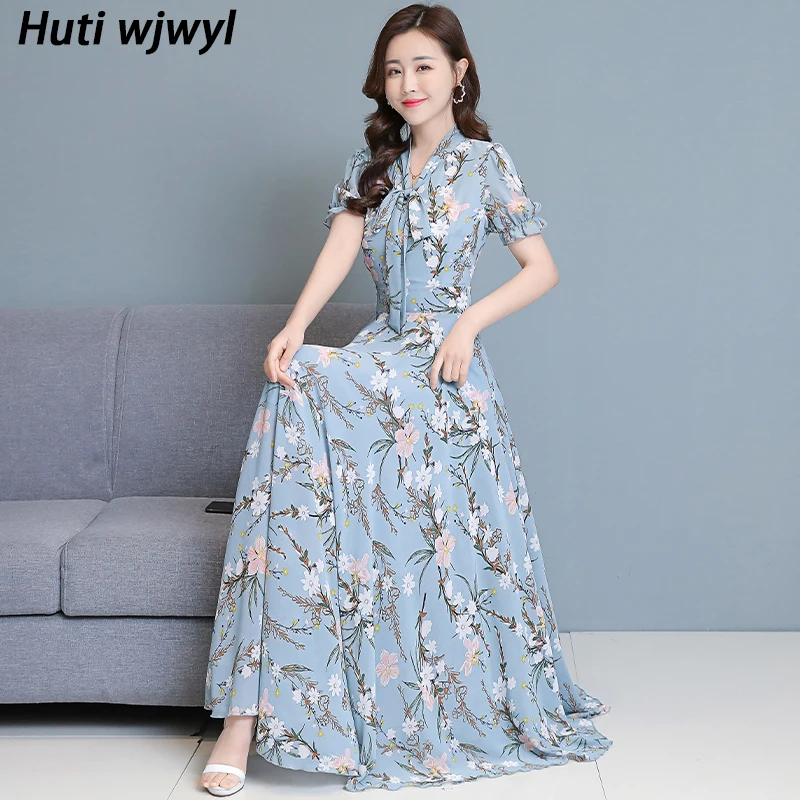 여성용 꽃무늬 보호 해변 핑크 맥시 드레스, 여름 쉬폰 캐주얼 빈티지 롱 선드레..