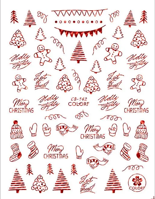 Новая мода 3D наклейки для ногтей Санта Клаус белый/золотой/красный задний клей Лазерная Рождественская елка Дизайн ногтей наклейка DIY - Цвет: CB-142 Red