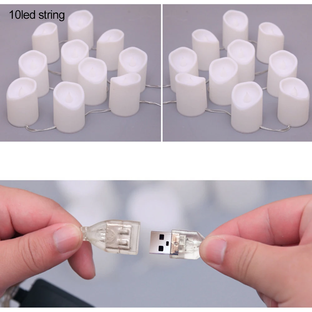 1,6 м 10 светодиодный s светильник-свеча, USB/на батарейках, светодиодный светильник для чая, светильник для рождественских свечей с пультом дистанционного управления для украшения