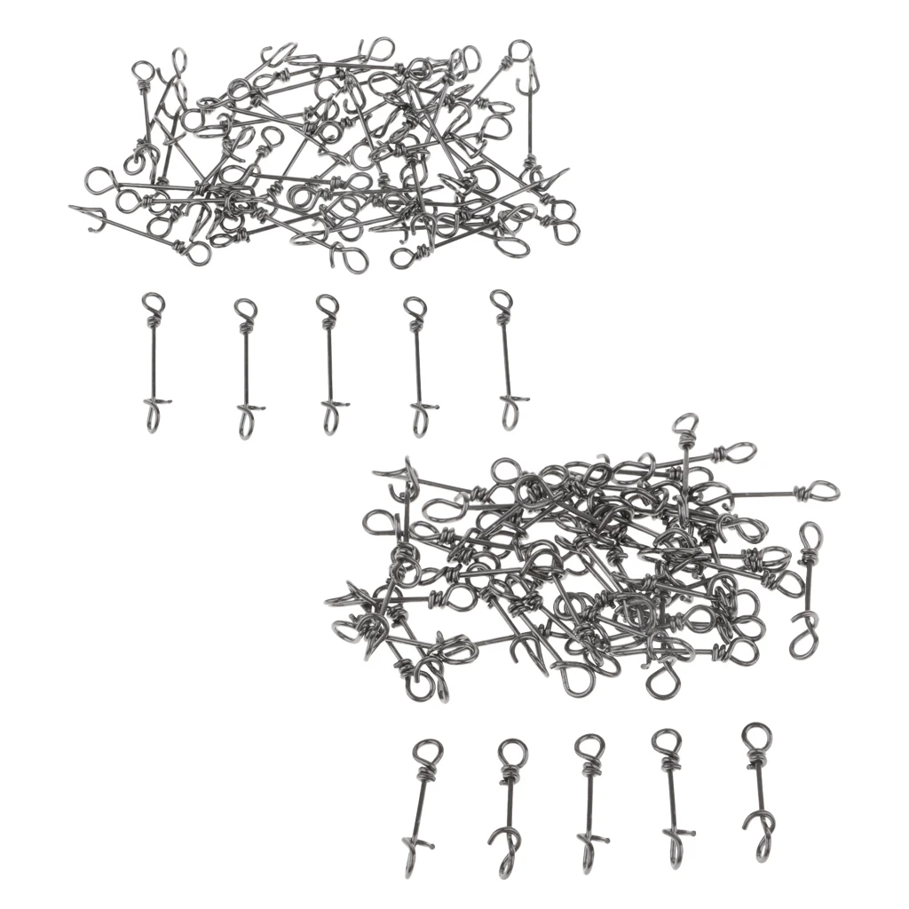 100pcs Quick Change Fishing Snaps Fishing Fastach Clip Terminal Tackle - Black