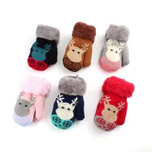 Зимние перчатки на шнурке, милые плотные рождественские детские варежки с олененком, теплые перчатки для девочек и мальчиков, теплые перчатки