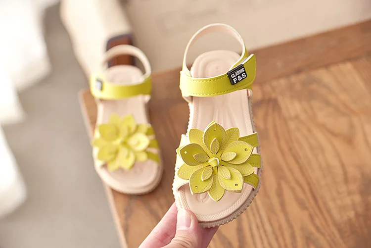 Летняя детская обувь для девочек; сандалии для маленьких девочек; детская кожаная обувь с подсолнухами; обувь принцессы в гладиаторском стиле; сандалии