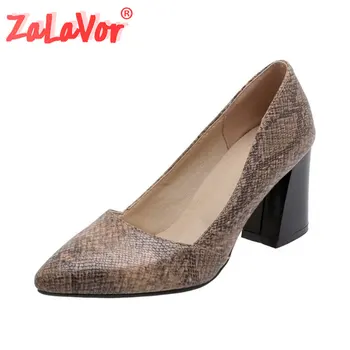 

ZALAVOR Plus Size 32-43 Fashion Women Pumps Shoes New Design Snake Print Shoes Women Thick Heels Pointed Toe Casual Footwear