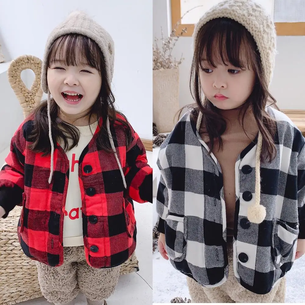  Autumn Winter cute girls fashion quilted plaid coats 2019 boys kids cotton casual jackets baby outw