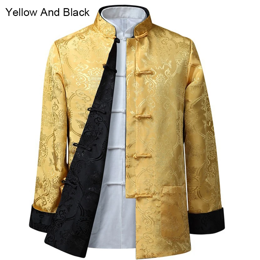 Костюм Тан, 10 цветов, китайский стиль, блузка, рубашка, традиционная китайская одежда, мужская куртка, кунг-фу, одежда с обеих сторон, вечерние - Цвет: Yellow And Black