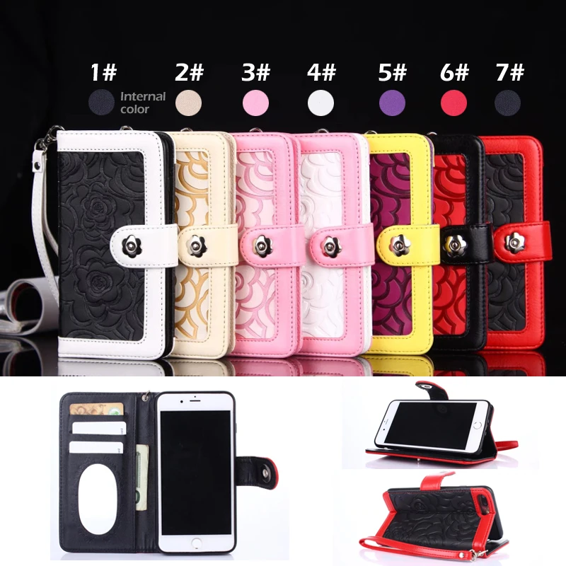 

Stitching leather for iPhone 7 8 plus mobile wallet Camellia design for iPhone X XR XSmax phone case